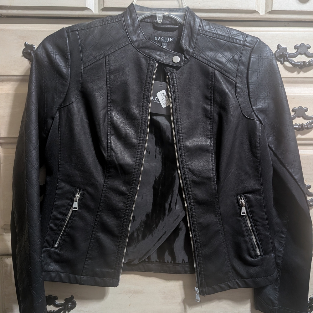 Baccini Women’s Black Faux Leather Biker Jacket